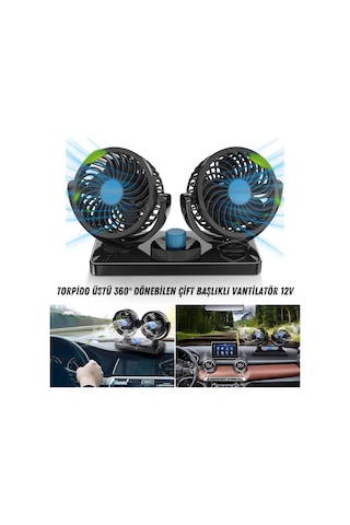 Üniversal Oto Ofis Araç İçi Torpido Üstü Vantilatör Çift Başlıklı Çakmaklık Girişli 2 Kademeli Soğutucu Fan 360 Dönebilen Ultra Sessiz Araç Fanı 12v Mavi 00 Şüscaroto Aksesuar