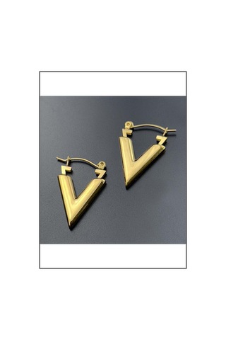 V Şekil, Paslanmaz Çelik Küpe 542, Altın Renk Altın