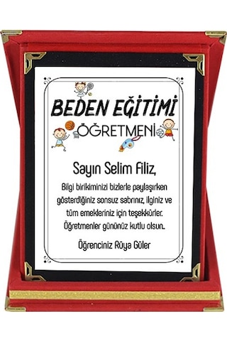 Beden Eğitimi Öğretmenine Hediye Isim Baskılı Plaket