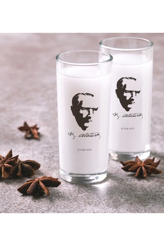 Kişiye Özel Renkli Baskılı Atatürk Temalı İkili Rakı Bardağı Seti-23