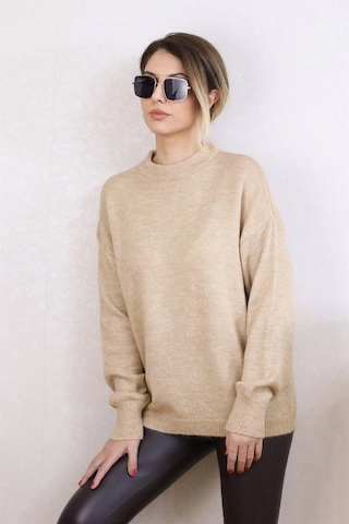 Ritnice Kadın Camel Oversize Basic Kazak - Çok Renkli