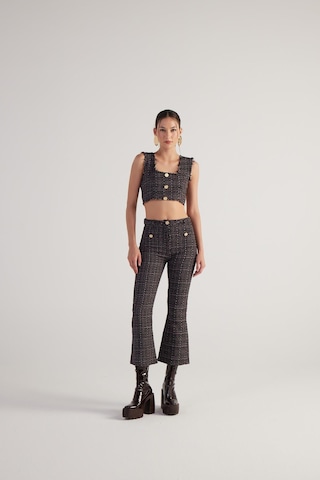 Holly Lolly İspanyol Kesim Tüvit Tweed Pantolon Siyah