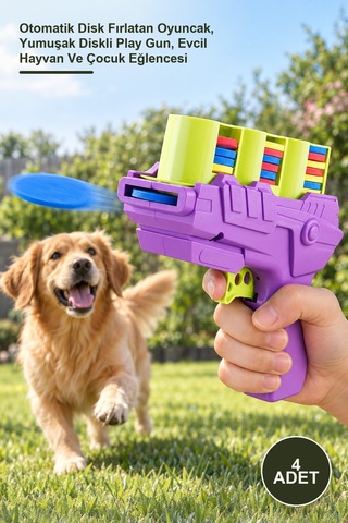 4 Adet Disk Atan Oyuncak Tabanca Otomatik Disk Fırlatan Oyuncak, Yumuşak Diskli Play Gun, Evcil Hayvan Ve Çocuk Eğlencesi