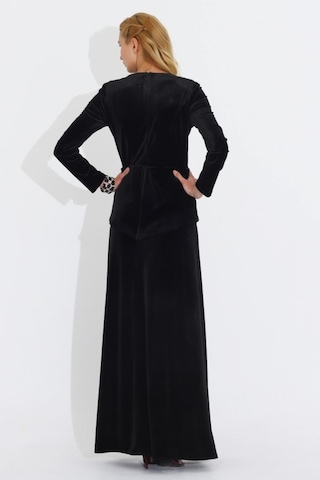 Nidya Moda Büyük Beden Kadife Peplum Elbise-4044S Siyah