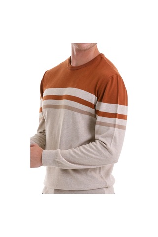 Hatemoğlu Bej Comfort Fit Desenli Pamuklu Bisiklet Yaka Casual Triko Kazak Bej