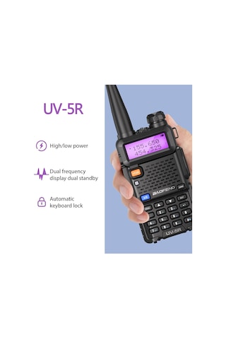 Samdoo Baofeng Uv-5r 5w İki Frekanslı 128 Kanal Walkie Talkie, Led Ekranlı, El Fenerli, Fm Radyolu, 2800mah Pil Siyah, Avrupa Standartı