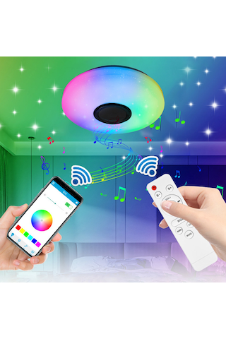 Led Plafonyer Bt Hoparlörlü Led Müzik Tavan Lambası App Kontrolü Çok Renkli