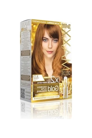 Maxx Deluxe Gold Serisi 24k Altın Parçacıklı Serum İle 1 Kutu 2 X 50 Ml Ve Geliştiriciler Saç Boyası Karamel 8.73
