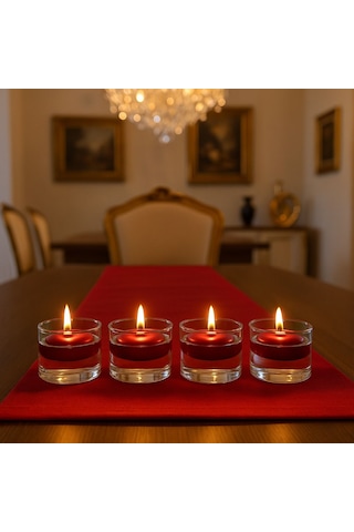 Mumluk- 4 Lu Borosılkat Cam Icerısınde Yuzen Mum-mum Ve Cam Bırlıkte Kirmızı