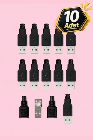 Usb Konnektör Soket Erkek 10 Adet Lehimlenebilir Bağlayıcı A Tipi 4 Pin Plastik