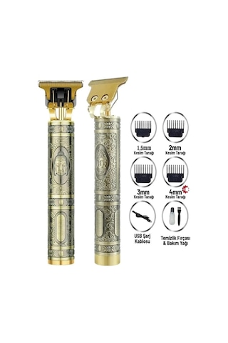 Gold Uçlu Vintage Şarjlı Traş Makinesi Saç Sakal Ense Çizim Vucüt Kılı Tıraş Makinası Gold Uçlu Vintage Şarjlı Traş Makinesi Saç Sakal Ense Çizim Vucüt Kılı Tıraş Makinası