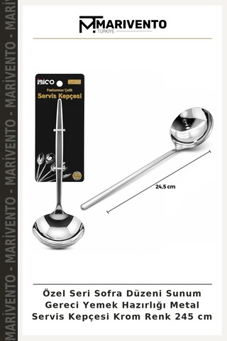 Özel Seri Sofra Düzeni Sunum Gereci Yemek Hazırlığı Metal Servis Kepçesi Krom Renk 245 Cm