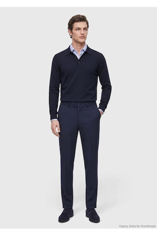 Ramsey Lacivert Kumaş Comfort Fit Klasik %100 Yün Pantolon lacivert navy Blue