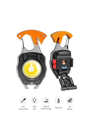 Çok Amaçlı Led Işıklı Anahtarlık Çakmak, Tornavida, Şişe Açacağı, Type-c Şarjlı, Çok Renkli