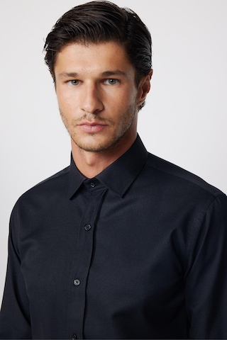 Tudors Modern Slim Fit Uzun Kollu Pamuklu Kolay Ütü Armürlü Siyah Erkek Gömlek-28350 Siyah