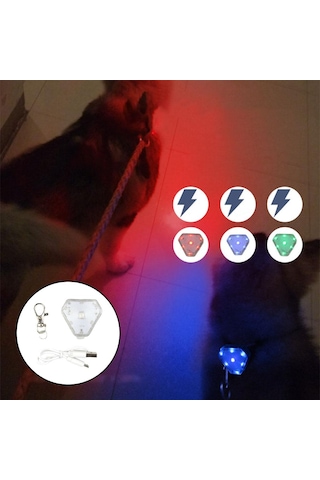 Homyl Köpek Tasması Gece Işığı Led Klipsli Etiket 3 Mod Beyaz
