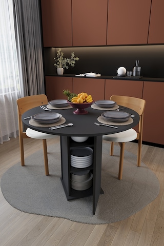 Modern Dolaplı 4 Kişilik Mutfak Yemek Masası %100 Mdf Mutfak Yemek Odası Masası Ym04 Antrasit