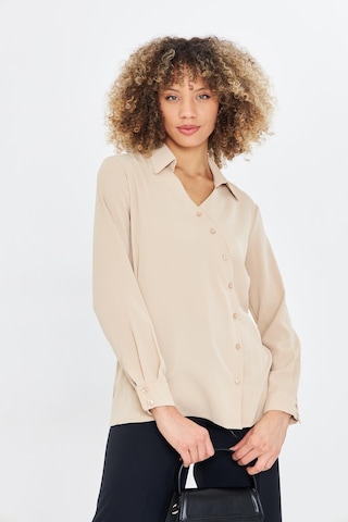 Asimetrik Pile Detay Gömlek Bej Bej