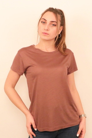 Rich Kadın O Yaka T-shirt %100 Pamuk Tişört Kahverengi