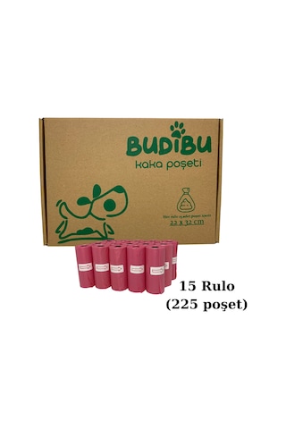 Budibu Kedi Köpek Kaka Poşeti Evcil Hayvan Dışkı Torbası Pembe 15 Rulo