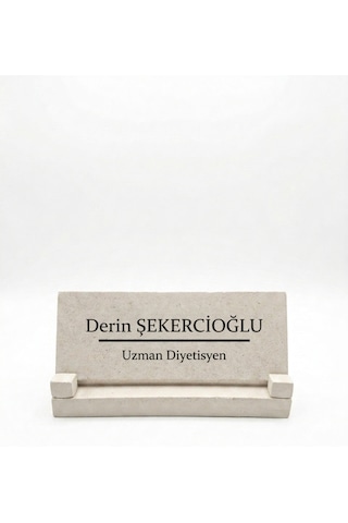 Masaüstü İsimlik Seti Yeni İş Hediyesi Mermer İçerikli Beton Ofis Masa İsimliği 3 Parça Kum Beji Açık Bej