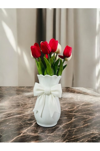 3d Yazıcı Baskı Fiyonklu Dekoratif Vazo Modern Şık Masa & Salon Süsü Beyaz