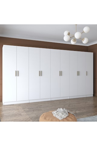 Rani Ba154 Geniş Gardırop Elbise Dolabı 9 Kapaklı 2 Çekmeceli 13 Raflı 5 Askılı Modüler Dolap Beyaz
