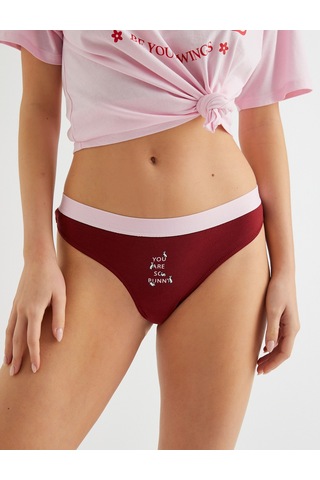 Koton String Külot Slogan Baskılı Ribanalı Bordo 3slk30018mk Bordo