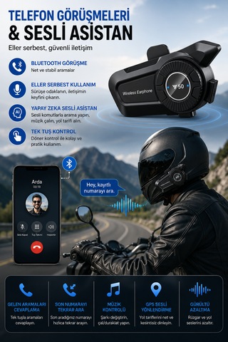 Y50 Bluetooth Kask Kulaklığı Motosiklet İnterkomu 1800mah Batarya 60 Saat Kullanım Ipx6 Mikrofonlu Kulaklık