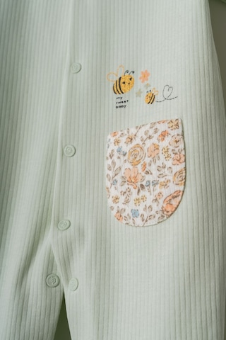 Hafy Baby Çiçek Yakalı, , Şirin Arı Desenli, Patikli Kız Bebek Tulumu Mint Yeşili