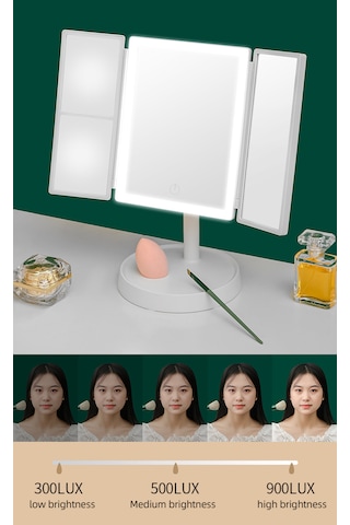 Interstech 3 Ton Led Işıklı Katlanabilir Dokunmatik Makyaj Aynası