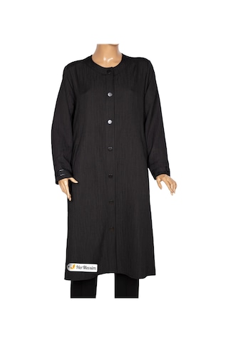 Hesna Kadın Luna Büyük Beden Kırışık Efektli Çıtçıtlı Siyah Kap Ceket Siyah