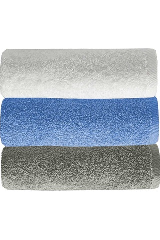 3 Lü Düz Renk El Yüz Havlu Seti %100 Pamuklu 50x90 Cm Gri-mavi-beyaz 11