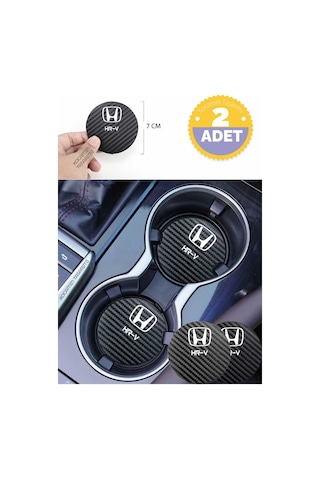 Honda Hr-v Siyah Karbon Araç Bardak Altlığı Honda Logolu Hr-v 7 Cm Dayanıklı Özel Tasarım 2 Adet 2 Adet