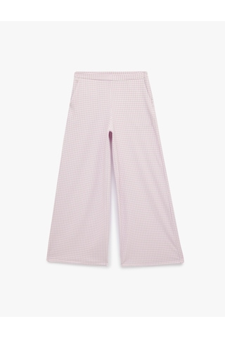 Koton Koton X Sibil Çetinkaya - Bürümcük Kumaş Cepli Pötikareli Geniş Paça Pantolon Lila Ekose 6sak40027uk Lila Ekoseli