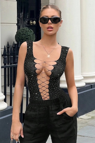 Merry See Body Taşlı Vücut Çorabı Siyah