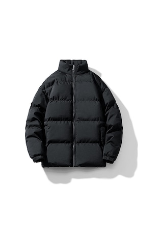 2025 Kış Dik Yaka Pamuklu Dolgulu Ceket, Bol Kesim, Öğrenci/çift Stili, Günlük, Sıcak, Rüzgar Geçirmez, Büyük Beden Siyah