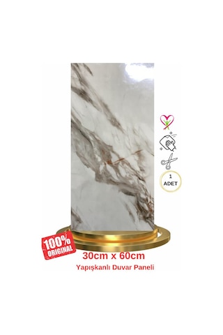Shiny Royal Marble Mermer Desenli 60x30cm Yapışkanlı Mutfak Banyo Kaplama Duvar Paneli Kağıdı Cf-004 Çok Renkli