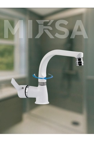 Beyaz-krom Armut Balıksrıtı Borulu Oynar Başlıklı Perlatörlü Banyo Lavabo Bataryası, Çiftsugirişli
