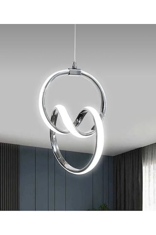 Çift Daireli Krom Led Avize Beyaz Işık Gümüş