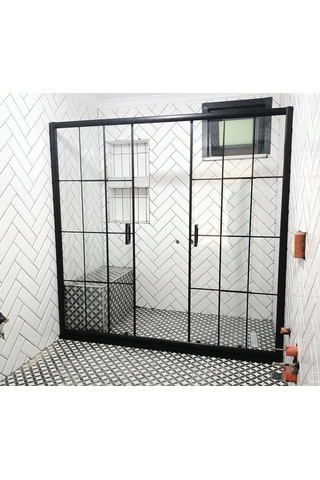 Teknesiz Cam Duşakabin 2 Sabit 2 Sürgülü Karolaj Desenli Kd112 Siyah