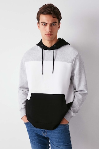 Grimelange Clyde Erkek Bloklu Kapüşonlu Kordonlu Içi Polarlı Siyah Sweatshirt
