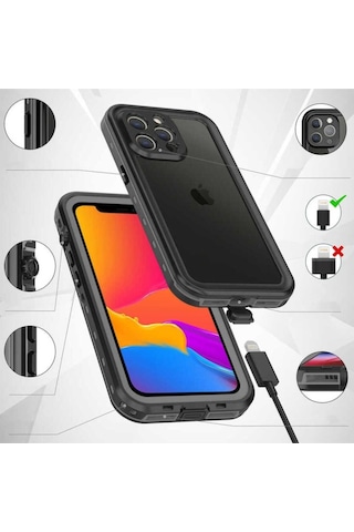 Apple     Uyumlu iPhone 13 Pro Max Kılıf 1-1 Su Geçirmez Kılıf Siyah