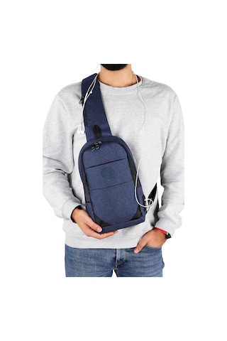Strong Kulaklık Çıkışlı Tek Kol Göğüs Ve Sırt Çantası ,çapraz Çanta Body Bag Tk02 Lacivert