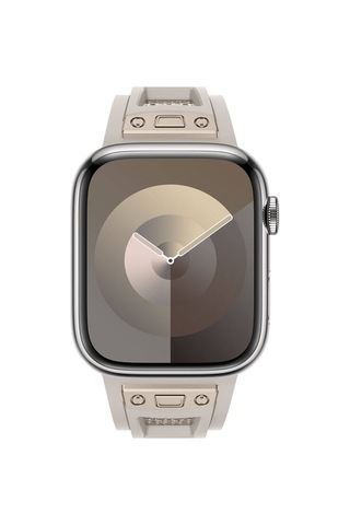 Apple Uyumlu Watch 7 8 9 10 Serisi 45mm Kordon Delikli Metal Süslemeli Desenli Silikon Band 117