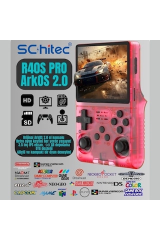 Schitec Retro Arcade R40s Pro Taşınabilir El Atari Konsolu 30.000 Oyunlu 98gb Kırmızı