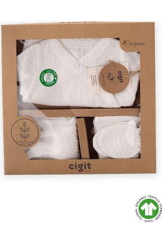 Cigit Organik Hastahane Çıkışı Bebek Takımı 0-3 Ay Ekru Ekru
