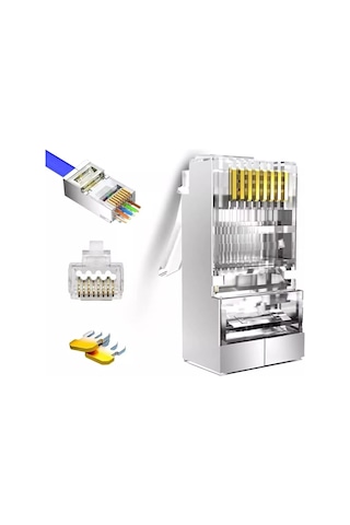 100 Adet - Rj45 Cat6 Metal Ez Yeni Nesil Delikli Konnektör - Çapraz Pinli Easy Type