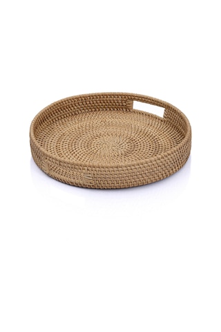 Meander El Yapımı Yuvarlak Büyük Boy Rattan Çok Amaçlı Kulplu Tep