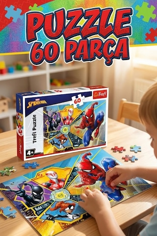 Trefl Örümcek Adam 60 Parça Puzzle Lisanslı - 4 Yaş Üstü Eğitici Çocuk Yapboz Oyuncak 33x22 Cm